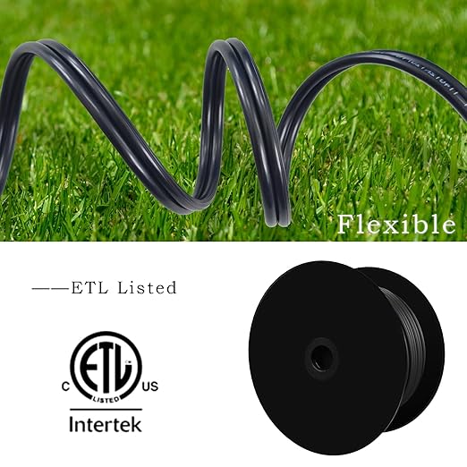 16/2 Low Voltage Landscape Lighting Wire 100ft 16AWG*2C Waterproof Pure Copper Outdoor Direct Burial 100 feet Black