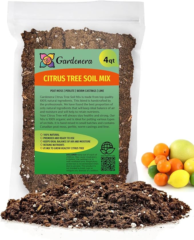 GARDENERA Citrus Tree Potting Soil Mix Special Blend for Indoor Oranges Lemons Limes and More - (4 Quart Bag)