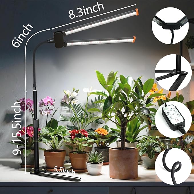 Grow Lights for Indoor Plant 6000K Full Spectrum Plant Lamp with Red Blue White LED for Pot Succulents Seed Growing Light Strip Foldable &amp Height Extendable 9-23'' Auto On Off Timing 4/8/12H