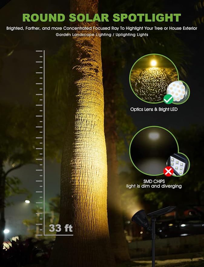 DBF Solar Lights Outdoor Warm Light Adjustable Solar Spot Lights Outdoor 2.5w Solar Panel and Bright 2-in-1 Waterproof Solar Landscape Spotlights Decorative Lighting for Garden Yard Pool 6 Pack