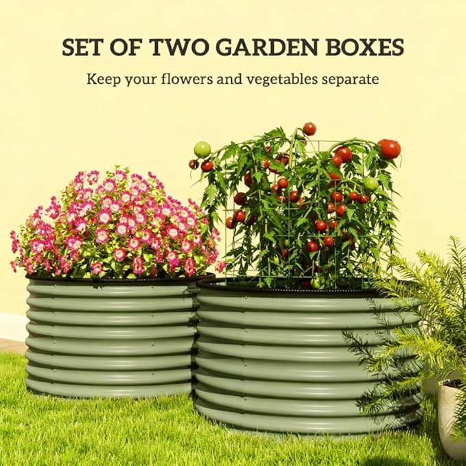 Metal Planter BoxSet of 2 Raised Garden Bedwith Safety Edging Easy to Assemble Stock Tank