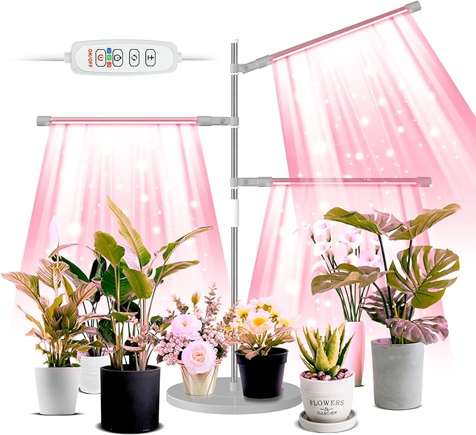 LED Grow Lights 3 Heads Red Blue White Full Spectrum Plant Light with Clamp for Indoor Plants Seed StartingIndoor Grow Lamp with Remote Control10-Level DimmableAuto On Off Timing 3 9 12Hrs