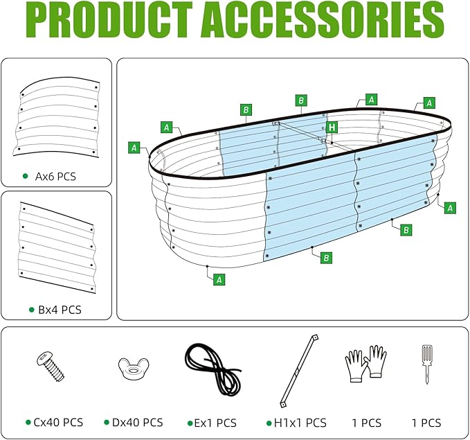SnugNiture Galvanized Raised Garden Bed Outdoor 2 Pcs 4x2x1ft Oval Metal Planter Box for Planting Plants Vegetables White