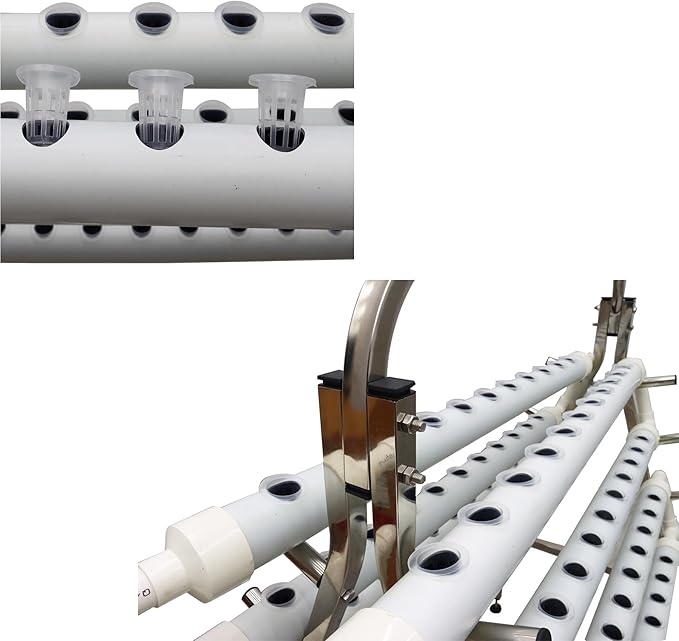 Hydroponic Growing System 88 Plant Site Hydroponics Gardening Grow Trapezoidal 8 Pipes Planting System Stainless Steel Holder with Planting Sponge and Hose for Vegetable Cultivation