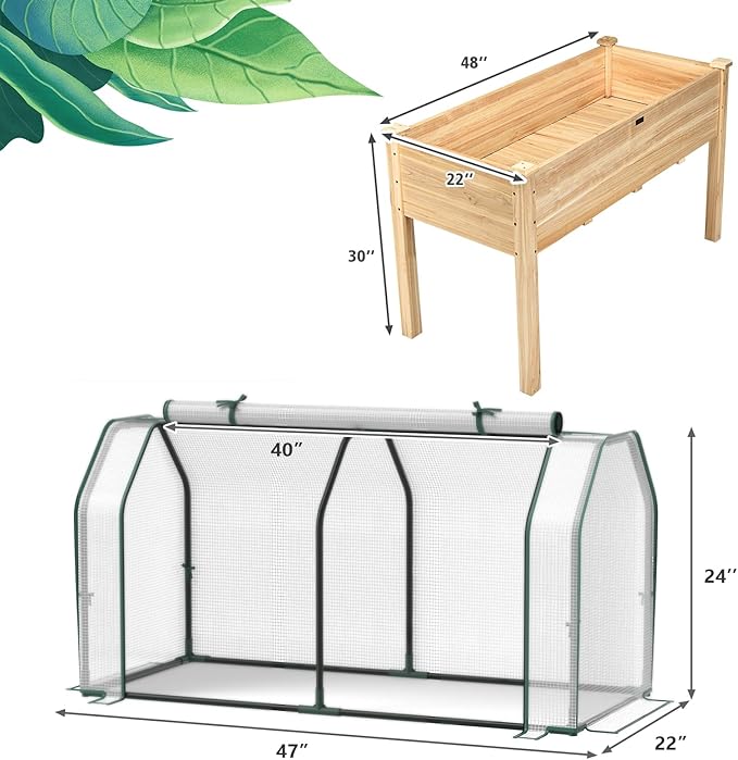 S AFSTAR Raised Garden Bed with Greenhouse Cover Elevated Wooden Planter Box 47”L x 24”W x 30”H Outdoor Gardening Planting Bed for Vegetables Flowers &amp Herbs Grow Backyard Patio Lawn