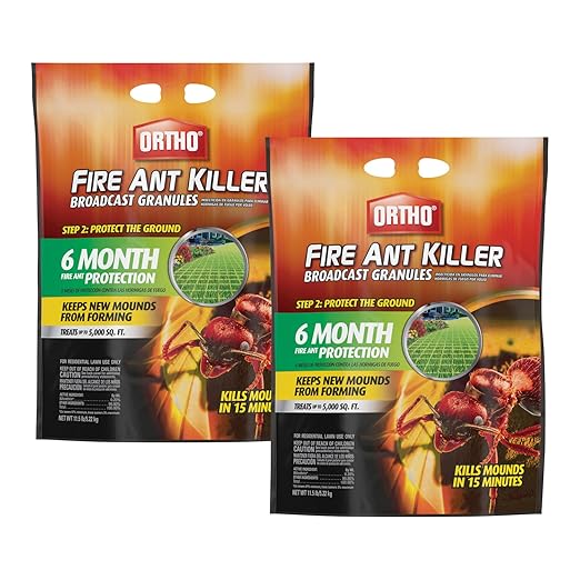 Ortho Fire Ant Killer Broadcast Granules - Fire Ant Granules for Outdoors Kills Mounds in 15 Minutes 6 Month Protection Treats Up To 5000 sq. ft. 11.5 lb. (2-Pack)