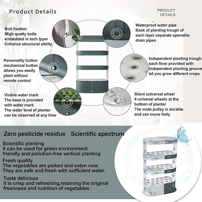 Garden Hydroponic Growing 48 Pods Hydroponics Tower Plant Germination Kit Aeroponics Growing Kit with LED Grow Light &amp Automatic Watering SMA