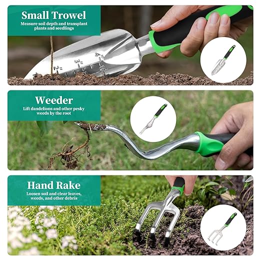 FAMILY'S BACKYARD Gardening Tools Set9 pcs Gardening Gifts for Women and ManGardening Hand Tools Garden ToolsHeavy Duty and Lightweight Aluminium Alloy Tools with Ergonomic Handle.