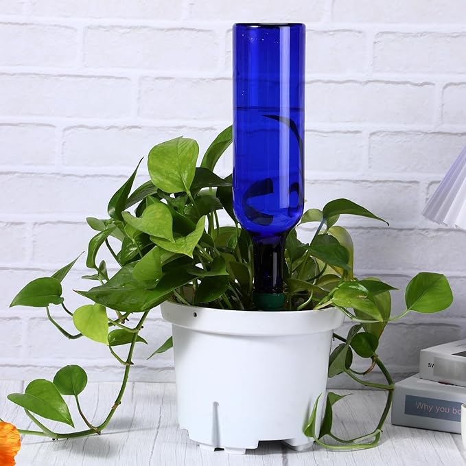 8 Set Plant Watering Devices Include Self Watering Spikes and 26 oz Plastic Bottles Plant Waterer Devices with Adjustable Control Valve Switch Indoor Outdoor (Blue)