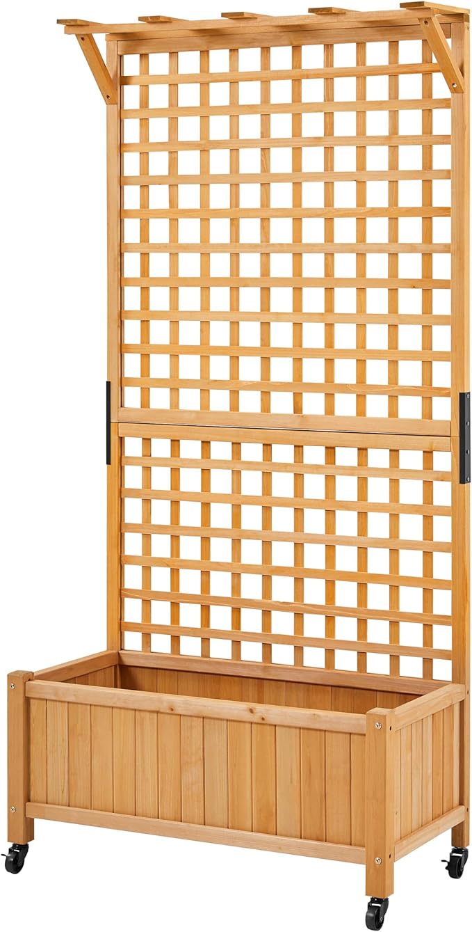 Topeakmart Garden Flower Box for Vine Climbing Plants Standing Vertical Planter Box Wooden Raised Plant Bed Vertical Garden Planter Bed for Yard/Patio/Backyard