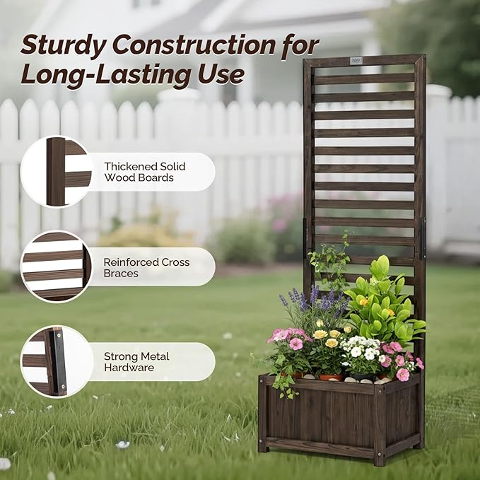 VINGLI Wooden Planter with Trellis 51 Height Elevated Garden Beds Outdoor FreeStanding Planter Box with Drainage Holes for Flower Vegetable Fruit Herb in Garden Patio Balcony - 2PCS