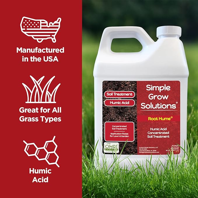 Root Hume- Simple Grow Solutions - Concentrated Humic - Liquid Carbon - Simple Grow Solutions- Natural Lawn &amp Garden Treatment - Plant Food Enhancer- Turf Grass Soil Conditioner (64 Ounce)