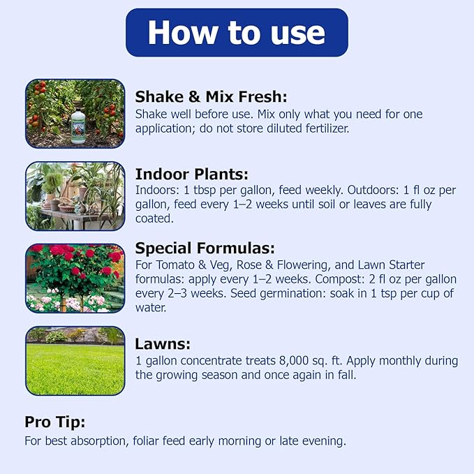Neptune’s Harvest Seaweed Plant Food (0-0-1) - Multi-Purpose Seaweed Organic Liquid Fertilizer - Indoor &amp Outdoor Plant Fertilizer for Lawns Gardens Vegetables &amp Flowers (Quart)