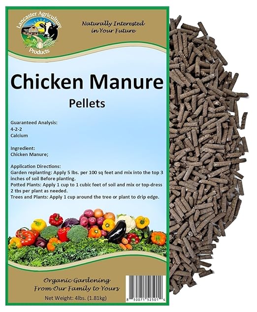 Chicken Manure Pellets 4 Pounds - Nutrient-Rich Slow-Release Fertilizer with Nitrogen Phosphorus &amp Potassium for Healthy Plant Growth and Soil Improvement - Lancaster Agriculture Products
