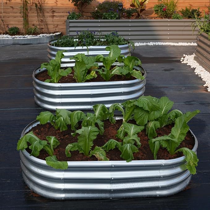 3 Pack 4x2x1ft Galvanized Raised Garden Bed Kit Oval Metal Ground Planter Box Outdoor Bottomless Planter Raised Beds for Vegetables Flowers Herbs Fruits Silver