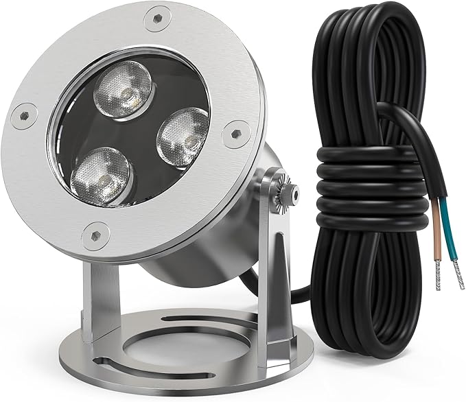 9W LED Underwater Lights Low Voltage 12V AC/DC Architectual Grade Light Fixture Stainless Steel with Green Lighting Suitable for Pond Fountain Landscape Lighting Projects