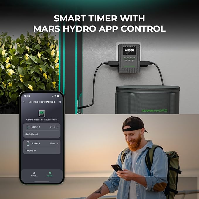 MARS HYDRO FC-E6500 Foldable LED Grow Light 5x5ft 730Watt and ITime 2-in-1 Smart Timer Outlet Dual Outlet App Control Custom Programmable 12 On/Off for Home Office and Plant Growth Use