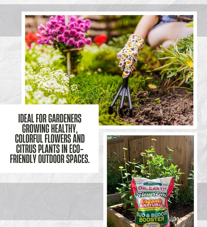 Plant Food by Dr. Earth Granules 4 lb Bundle with Rose-Tone Granules Plant Food 4 lb Microfiber Cloth Work Gloves Garden Tool Set – Granular Fertilizer for Vegetable Garden – Gift Set (5 Items)