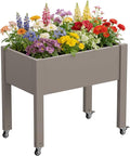 Raised Garden Bed with Legs 26.3 Tall Elevated Planter Box with Drainage Holes Water Gauge Lockable Wheels Weatherproof Resin Design for Vegetables and Flowers for Backyard Patio Balcony(Gray)