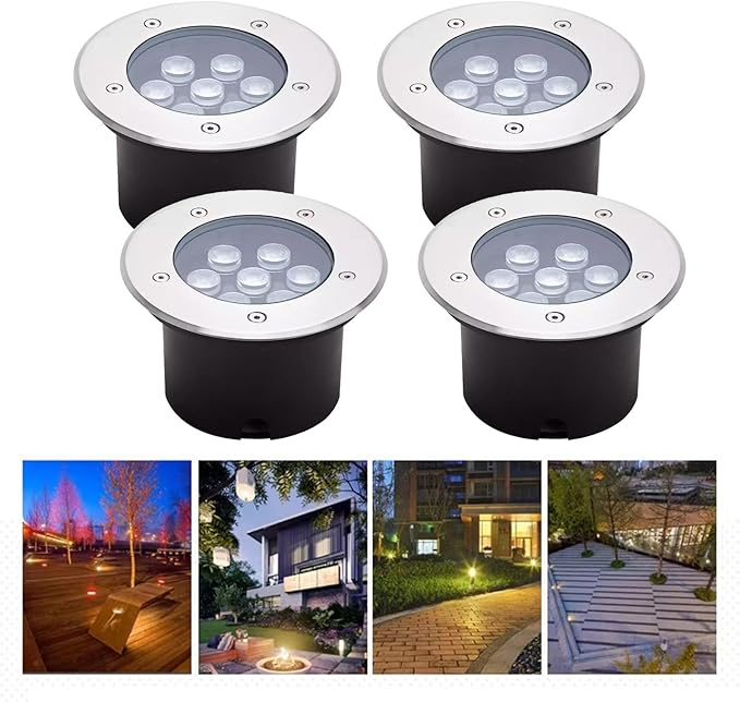 4 Pack LED Underground Landscape Lights IP66 Waterproof Garden Buried Spotlights AC85-265V for Outdoor Path Driveway Deck and Patio - Yellow (Blue 18W)
