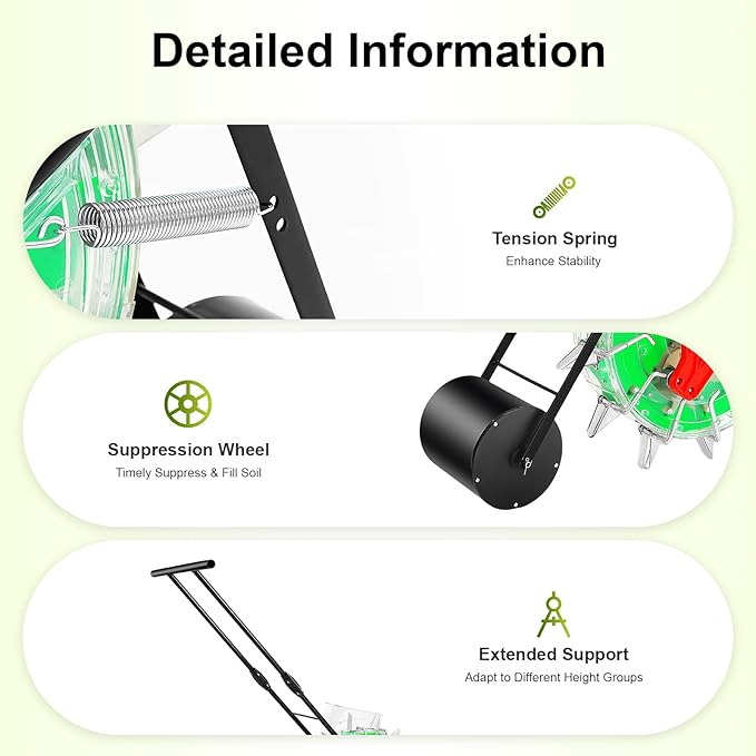 Manual Seeder Hand-Push Garden Seeder Machine 5.3 inch Spacing Roller Seeding and Fertilizer Applicator Row Planter Corn Planter Seeder for Soy Peanut Corn Cotton Soybean