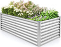 Rectangular Raised Garden Bed Galvanized Garden Planter with Open Bottom Sprayed Plate &amp Corner Protectors Outdoor Metal Planter Box for Vegetables Flowers &amp Herbs (Sliver)