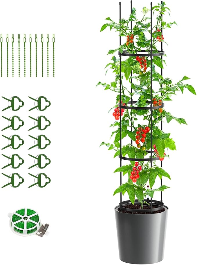 Tomato Planter Box with Trellis Self Watering Rolling Raised Garden Bed with Water Level Monitor for Climbing Vegetables Plants Cage Garden Planters Plant Pots for Plants Flowers Decor