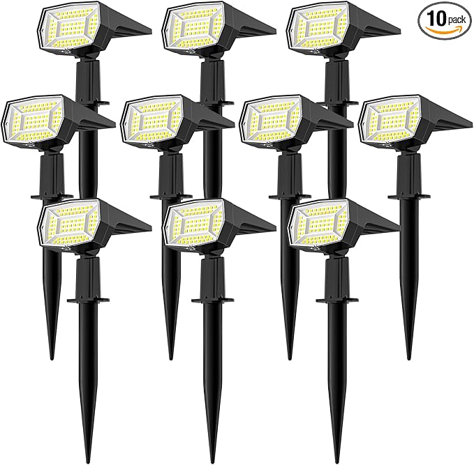 Fabrito 72 LEDs Solar Spot Lights Outdoor Waterproof 3 Modes Landscape Spotlights Dusk to Dawn Solar Powered Flood Wall Lights for Outside Solar Garden Lights for Yard Porch 10 Pack (Cool White)
