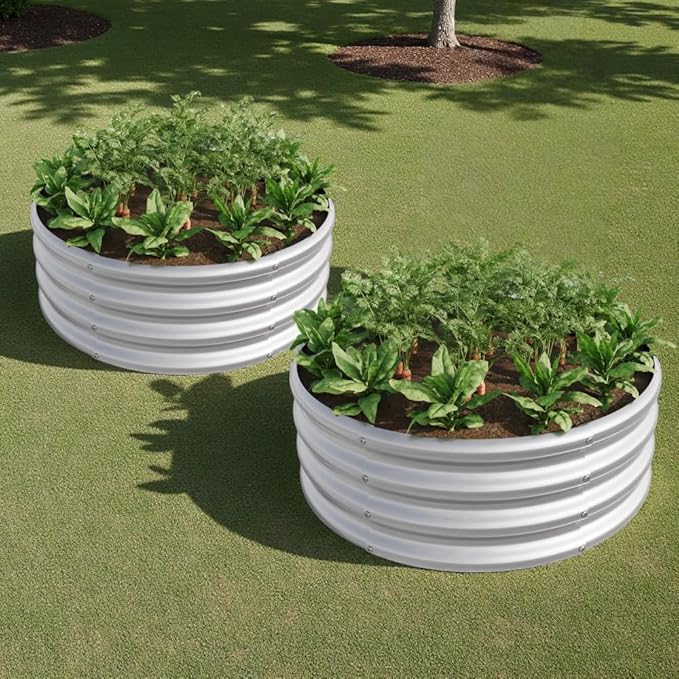Heavy-Duty Galvanized Steel Raised Garden Bed for Vegetables Herbs Flowers and Succulents – Rust-Resistant Outdoor Planter Box (2PCS Silver with 32.08x11.4 inches)