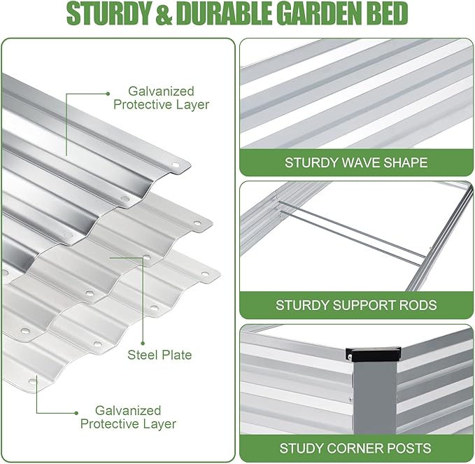 Galvanized Raised Garden Bed Outdoor | Metal Raised Garden Bed for Gardening 2Pack | Large Planter Box for Vegetables Flowers Fruits | Easy Assembly &amp Safety Design Flower Beds 8x4x1ft Silver