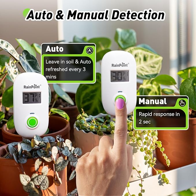 RAINPOINT Smart Digital Wireless Plant Moisture Meter Houseplant IndoorWiFi Hub NeededCapacitive ProbeLeave-in Soil Hygrometer SensorReal-time Monitor Humidity Tester Outdoor Gardening