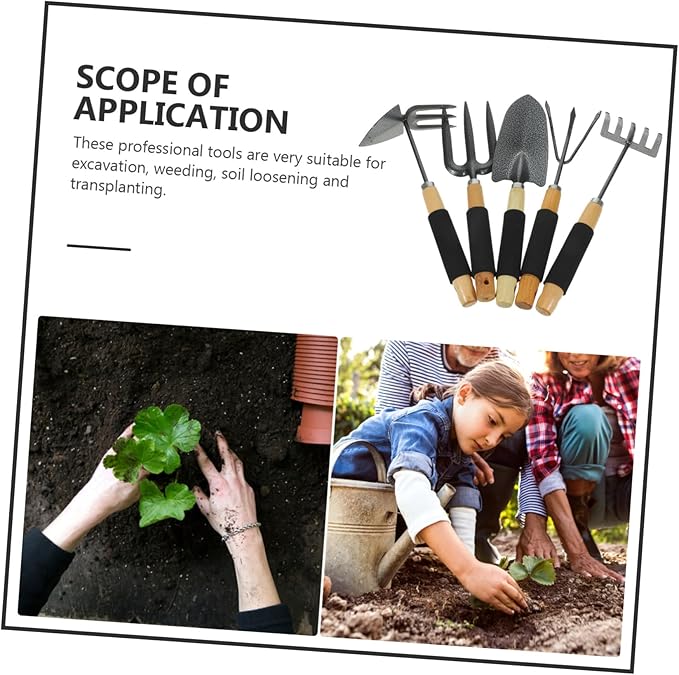 Totority 5pcs Heavy Duty Gardening Tool Set Garden Trowel Hand Rake Leaf Scoop Plant Shovel for Lawn and Garden