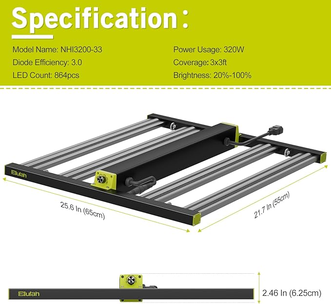 320W LED Grow Lights Kit Commercial Full Spectrum Bar Style LED Grow Lamp with 96W Under-Canopy Grow Light 3x3ft Coverage Growing Lamp for Hydroponics Greenhouse