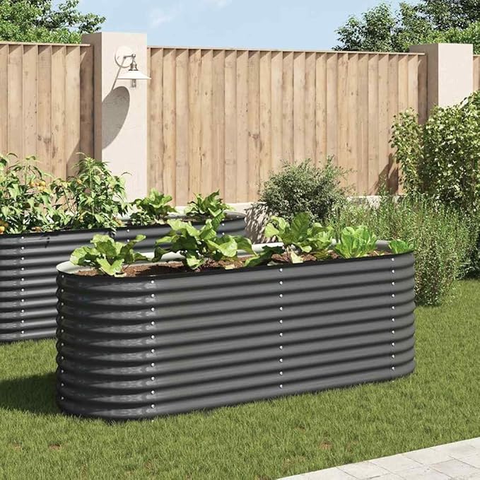 Garden Raised Bed Gray Galvanized Steel Large 94.5 Square Outdoor Planter for Vegetables Herbs Flowers Durable Metal Construction