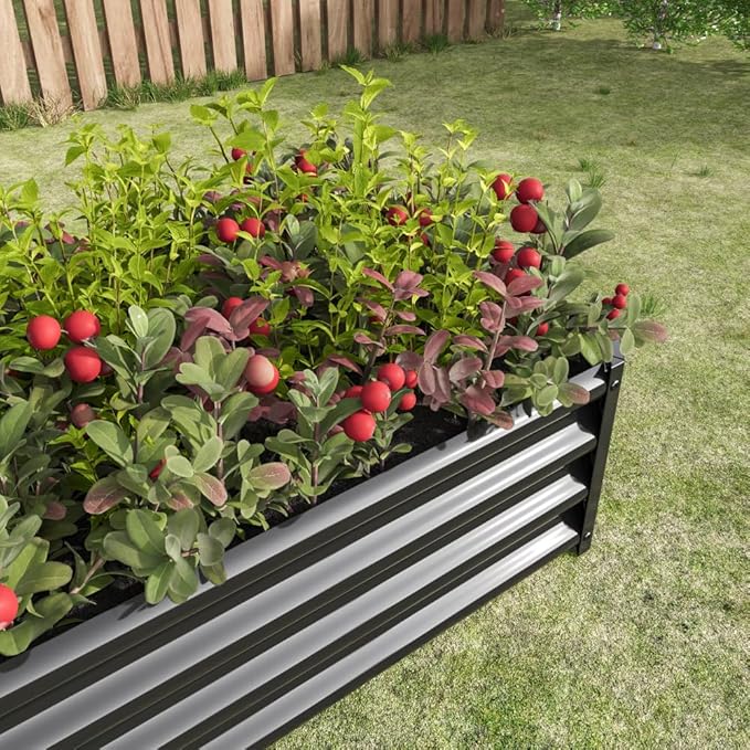 Heavy-Duty Metal Raised Garden Bed for Outdoor Vegetable Herb and Flower Planting – Durable Galvanized Steel Planter Box (Black with 4x2x1ft)