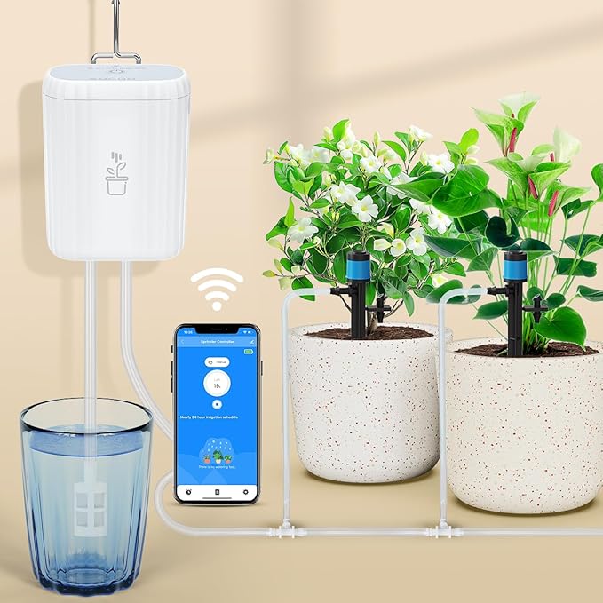 Automatic Plant Watering Devices for Indoor/Outdoor GreenVation 2.4GHz WiFi Sprinkler Timer Self Watering System for Potted Plants Smart Auto Drip Irrigation Kit for Garden (10 Zone)
