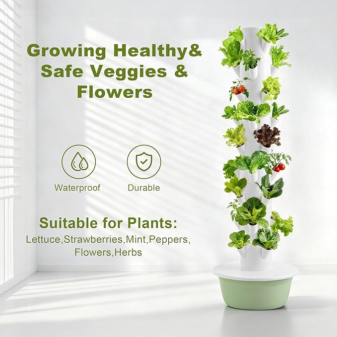 Vertical Hydroponic Growing Tower 36-Plant Indoor &amp Outdoor Hydroponics System with Auto Watering Pump Adjustable Height Space-Saving Soilless Garden for Vegetables Herbs &amp Fruits (9 Layer