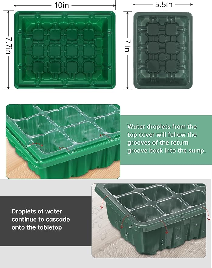 3-Pack Seed Starter Trays with Heat Mat Seed Starter Kit with Grow Lights 36 Large Cells Seed Germination Kit with Adjustable Humidity Vents for Indoor Plants Seeds Starting Ideal Gardening Gifts