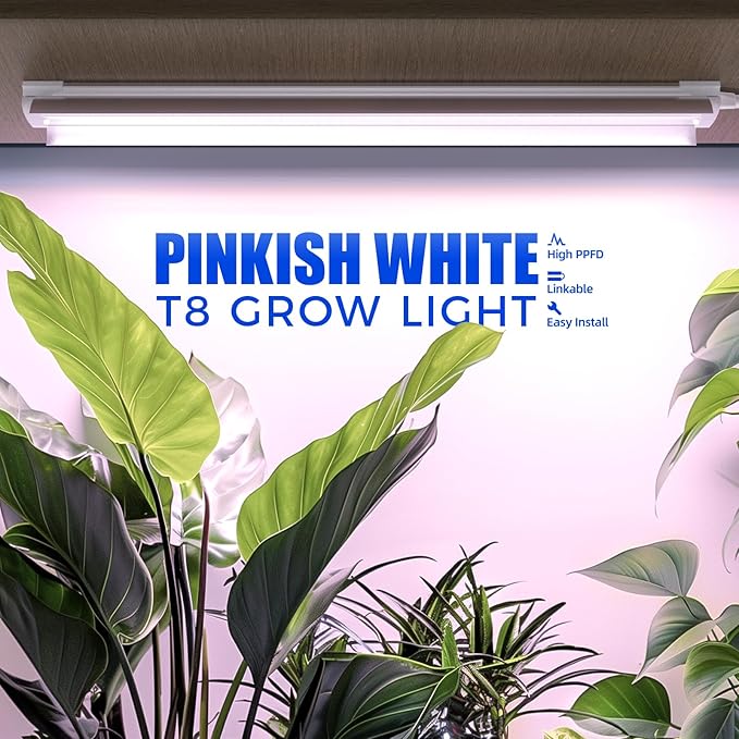 Barrina 2FT T8 Grow Light 144W(6 x 24W) 800W Equivalent Full Spectrum Sunlight Plant Light LED Grow Light Bulbs for Indoor Plant Growing with V-Shaped Reflector Pinkish White 6-Pack