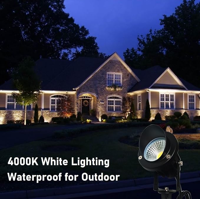 TOVEENEN LED Outdoor Spotlight 12W White Waterproof Landscape Spot Lights for Chrismas Yard House Flag Lighting Daylight White 4000K 120V 12W