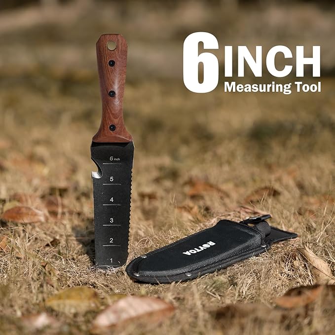 Hori Hori Garden Knife Garden Tools with Sheath for WeedingPlantingDigging 7 Stainless Steel Blade with Cutting Edge Rosewood Handle with Hanging Hole