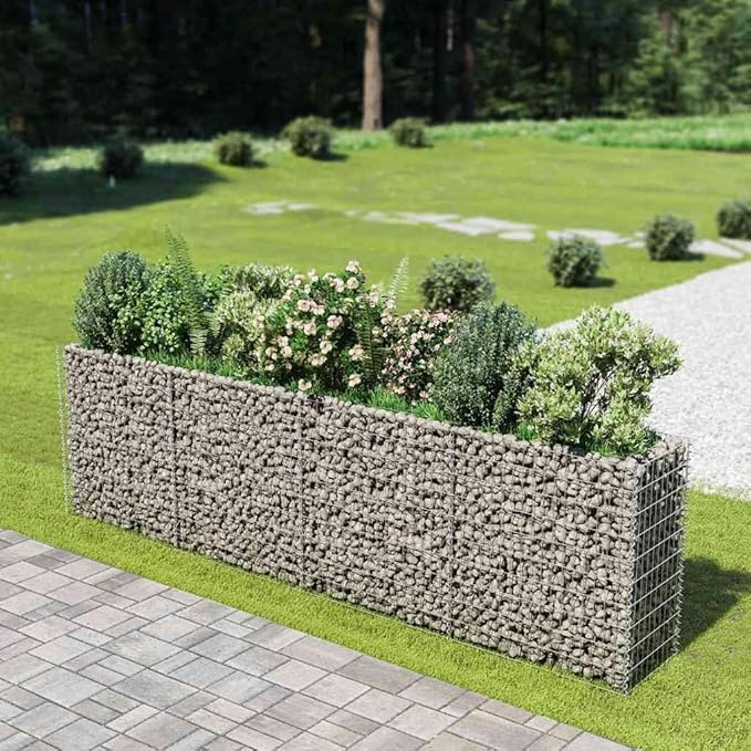 YAFF Galvanized Steel Gabion Raised Bed Large Silver Rectangular Garden Bed for Outdoor Use 141.7 x 141.7 x 39.4 Inches