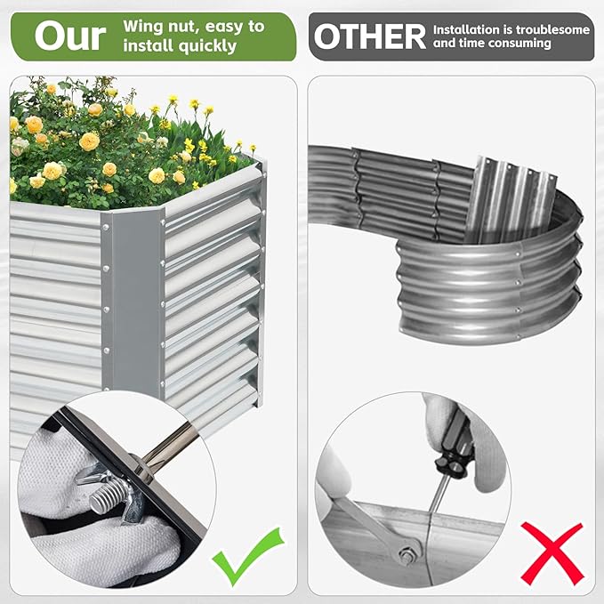 8x2x2ft Raised Garden Bed - Galvanized Deep Root Planter Boxes Outdoor with Wing Nuts and Safety Edges for Gardening Vegetables Flowers Herbs Succulents - Silver