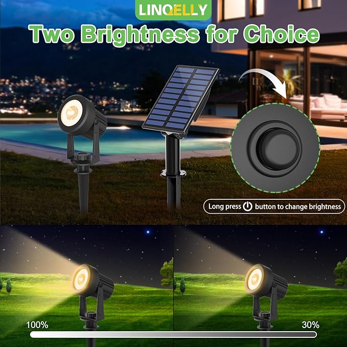 Solar Spotlights Outdoor Waterproof Warm White Landscape Spotlights Decorative Solar Spot Lighting for Garden Yard Pathway Lawn Poolside Party 4-in-1 Mounted (Warm White 2 Pack)