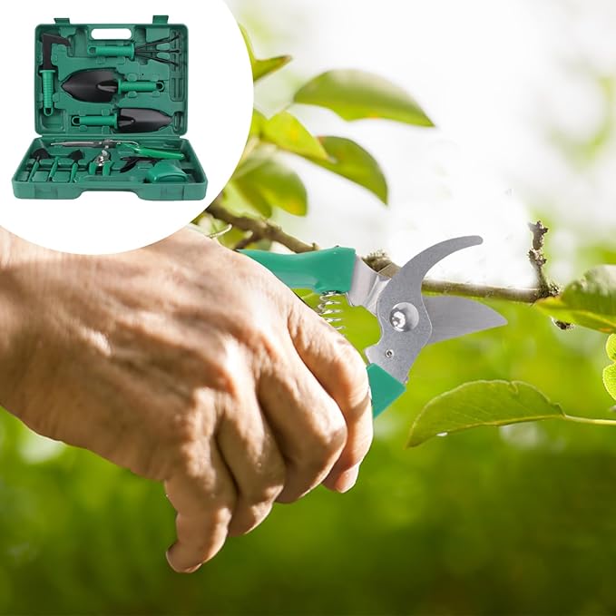 POPETPOP -one Garden Tool Set Case 10 Pcs Kit with Shovel Scissor Harrow Sprayer for Organization