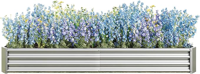 Dawn Raised Garden Bed Kit - Metal Raised Bed Garden 7.6x3.7x0.98ft for Flower Planters Vegetables Herb Silver