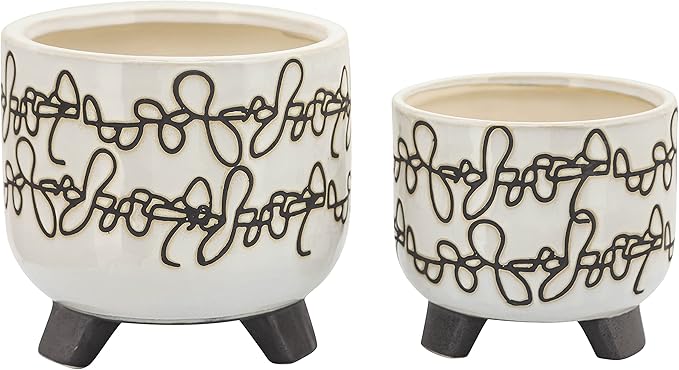 S2 Ceramic 68 Scribble Footed Planter Beige