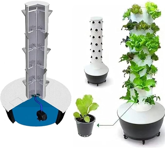 Hydroponics Growing Tower 6 Floor 36 Pods Garden Hydroponic Growing with Pump Aeroponics Grow Kit for Fruits and Vegetables-//