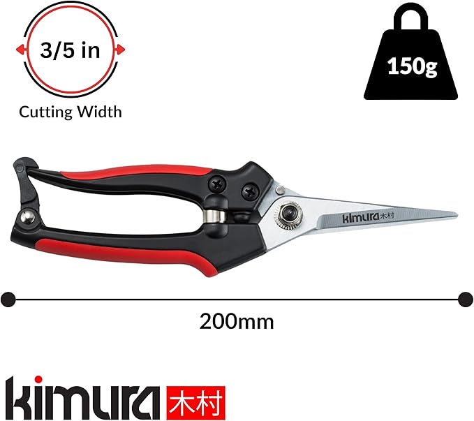 Kimura® 8 Pro Pruning Scissors Premium Japanese SK5 Hi-Carbon Steel Blades Non-Slip Vinyl Coated Handles Lightweight &amp Ergonomic Multi-Tasking Pruning Shears Garden Snips Precision Clippers