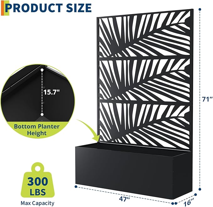 Galvanized Metal Planter Box with Trellis 47X16X71 Raised Garden Bed (with/Without Wheels) Privacy Screen for Climbing Plants Veggies &amp Vines Patio Planter with Drainage Holes 16 Deep